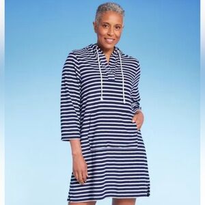 Navy and White Striped Hoodie Dress
